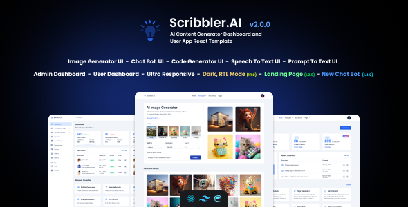 Scribbler.AI – AI Content Generator Dashboard and User App React Template