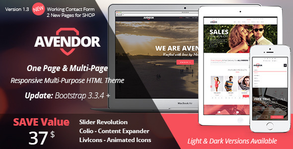 AVENDOR – One Page / Multi Page HTML Theme