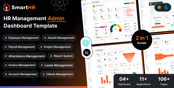 SmartHR – Employee Attendance, Payroll & HRMS Admin Template (React + Next.js)