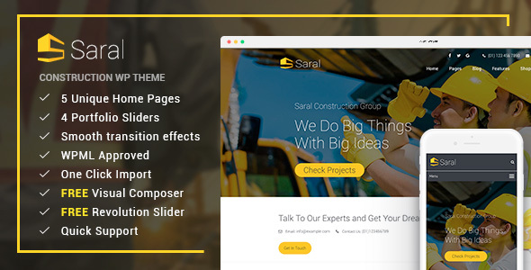 Saral – Construction Building Responsive WordPress Theme