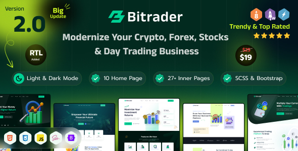 Bitrader – Crypto, Stock and Forex Trading Business HTML Template