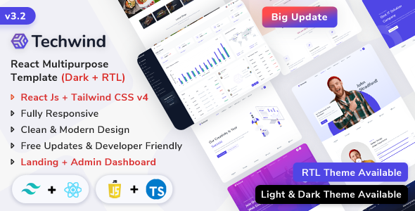 Techwind – React Js Multipurpose App, Saas & Software Landing & Admin Dashboard Template