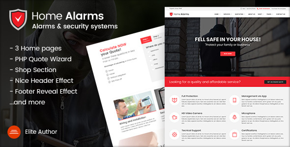 HomeAlarms – Security Systems Site Template