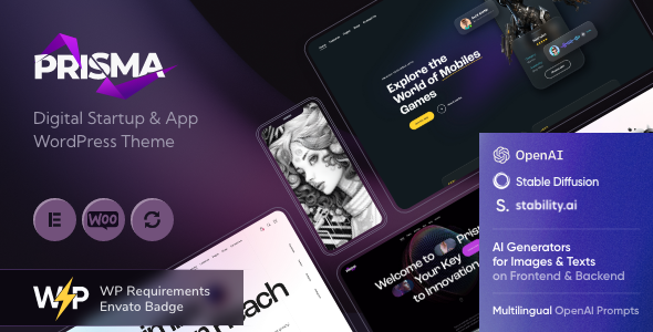Prisma – Digital Startup & App WordPress Theme + AI & Shop
