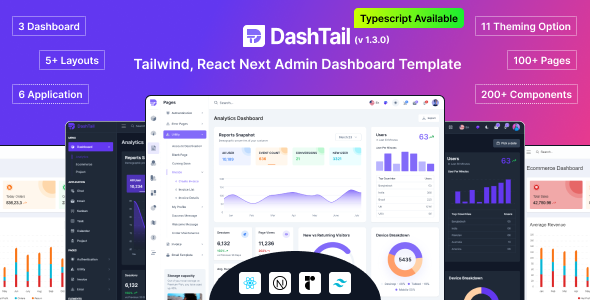 DashTail – Tailwind, React Next Admin Dashboard Template with shadcn-ui