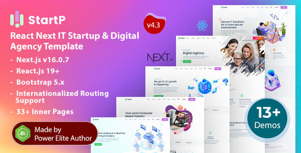 StartP – React Next.js 16 SaaS & Digital Agency Template for IT Startup