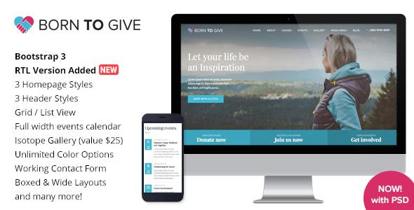 Born To Give – Charity Crowdfunding Responsive HTML5 Template