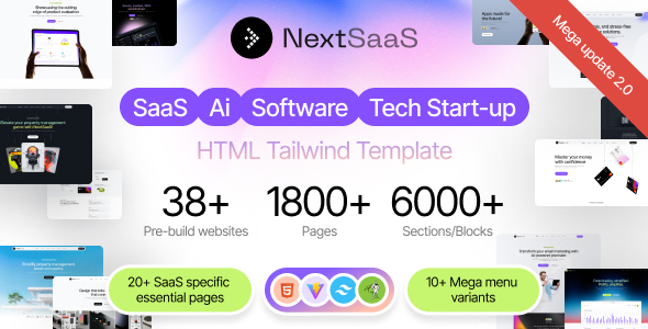 NextSaaS – SaaS, Software, Startup Tailwind Template
